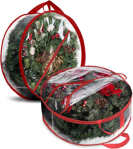 ProPik Christmas Wreath Storage Bag - 30" Waterproof Clear PVC Container | 2-Pack Holiday Wreath Holder