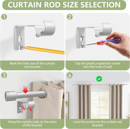 Adjustable Silver Curtain Rods by [Brand Name] - 5/8” Diameter, 30-120 Inch for Windows | 2 Pack