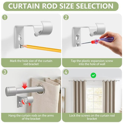 5/8” Diameter Curtain Rods 30-90 Inch, for 30-84 Inch Windows, Adjustable Splicing Silver Curtain Rods for Windows with Brackets, Window Rod Long Small Curtains Rod