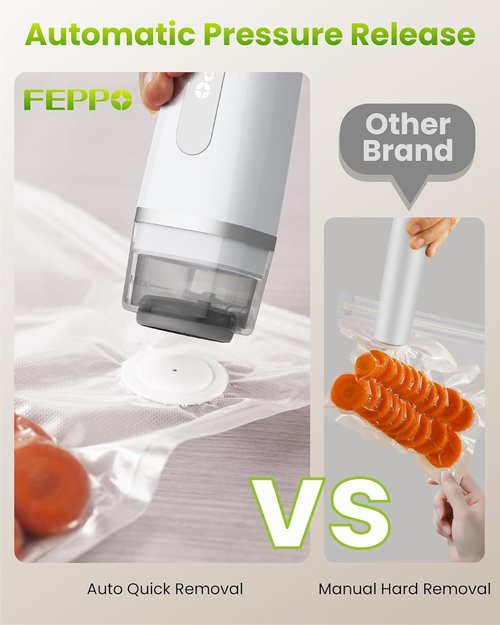 FEPPO Vacuum Sealer - Handheld Food Saver with Visible Water Tank & 30 Reusable Bags | Compact Design, White