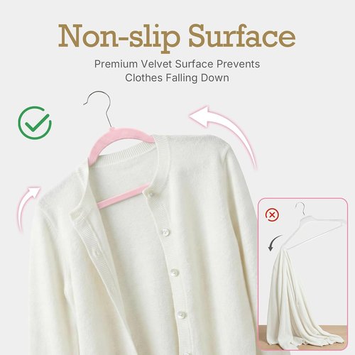 HOUSE DAY Velvet Hangers - 60 Pack Non-Slip Heavy Duty Felt Suit Hangers | Lt Pink, 360° Rotating Hook