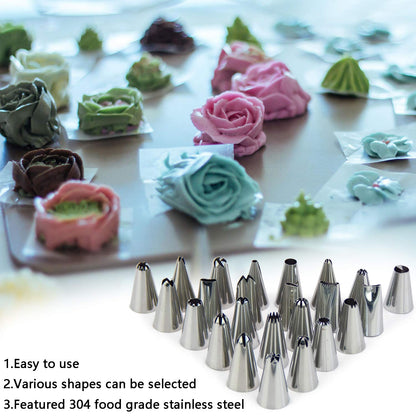 TOSSOW Cake Decorating Supplies 24Pcs Professional Stainless Steel DIY Icing 1Pcs Reusable Coupler & Storage Case Icing Piping Nozzles Pastry Decorating Tips Cake Cupcake Decorator icing dispenser