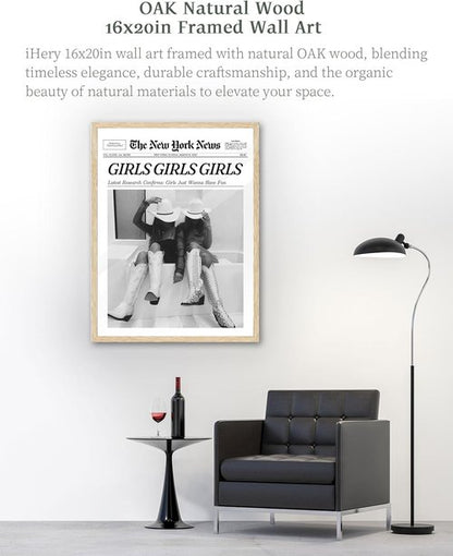 iHery Framed Cowgirl Wall Art - Trendy Black and White Canvas Decor | Large 16x20in Natural Oak for Bedroom & Living Room