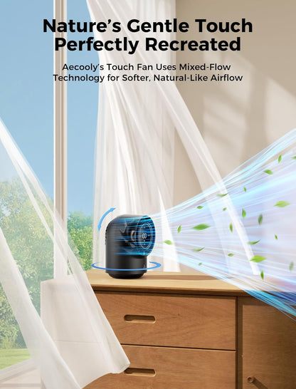 Aecooly Touch Control Desk Fan - 100 Speeds, Quiet Operation, 8000mAh Battery, 3 Oscillation Angles - Black