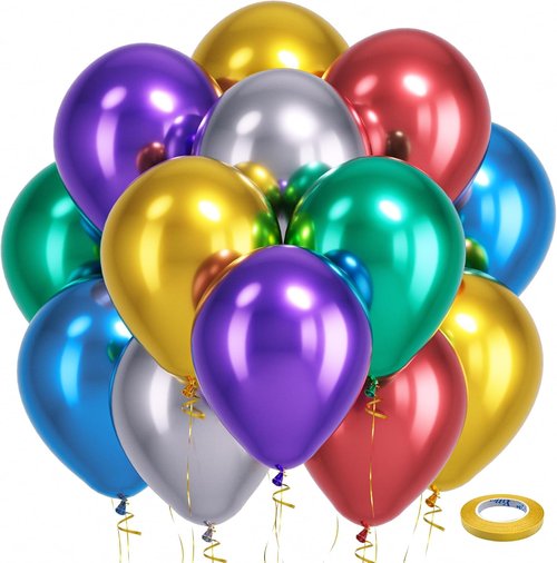Bezente Metallic Chrome Latex Balloons - 100 Pack of 12-Inch Colorful Party Balloons for Weddings & Birthdays