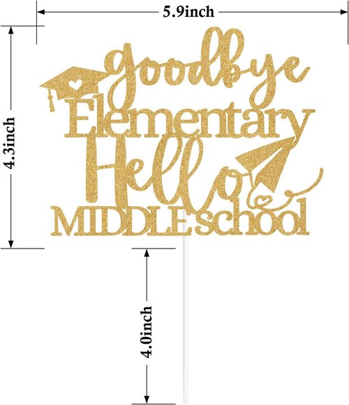 Goodbye Elementary Cake Topper by [Brand Name] - Celebrate 5th Grade Graduation | Gold Glitter Design