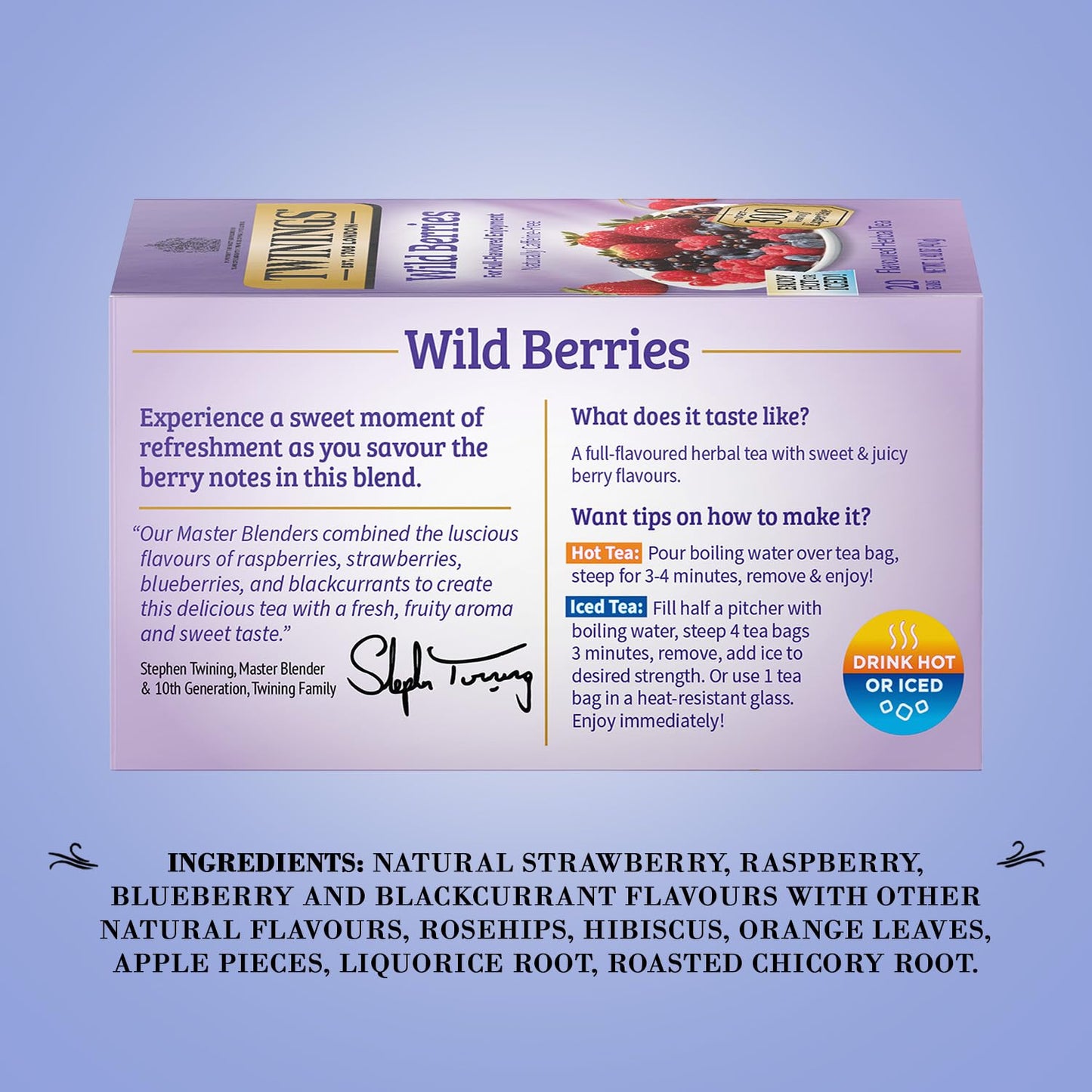 Twinings Wild Berries Tea - Caffeine-Free Herbal Infusion with Fresh Berry Flavors | 20 Individually Wrapped Bags (Pack of 2)