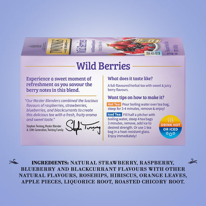 Twinings Wild Berries Tea - Caffeine-Free Herbal Infusion with Fresh Berry Flavors | 20 Individually Wrapped Bags (Pack of 2)