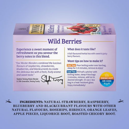 Twinings Wild Berries Tea - Naturally Caffeine-Free Herbal Infusion Bursting with Fresh and Uplifting Berry Flavours, Individually Wrapped Tea Bags, 20 Count (Pack of 2)