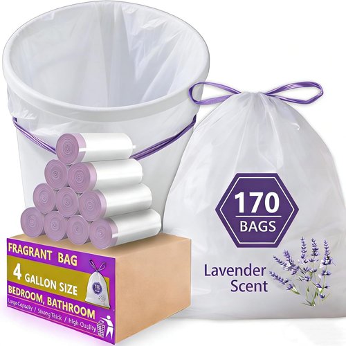 Febreze Lavender Scented 4 Gallon Trash Bags - 170 Count Odor Resistant Drawstring Liners for Home Use