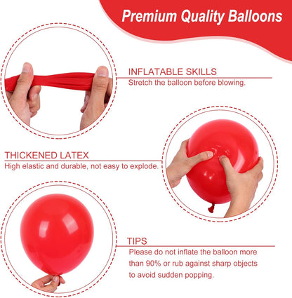 RUBFAC Red Balloons - 135pcs in Various Sizes (5-18 Inch) for Birthday & Wedding Decorations