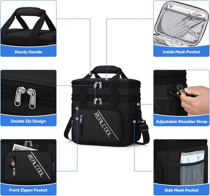 RealCool Insulated Lunch Bag - Double Deck Leakproof Soft Cooler for Work & Travel | Black