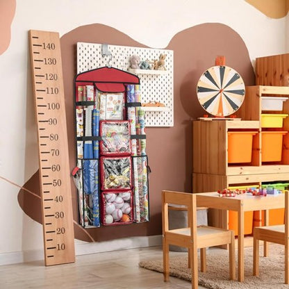Christmas Wrapping Paper Organizer - Double-Sided Gift Bag Storage Holder | Red