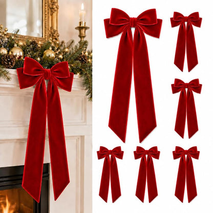 Large Velvet Christmas Bows - 20x9 in Double-Bow Pro Garden & Tree Decor (Red) - 6 Pack