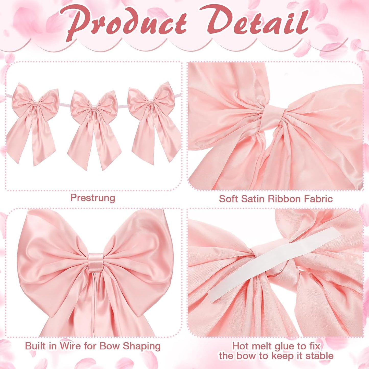 Suncalla 6 FT Pink Valentine's Day Bow Garland - Pre-Strung 10 Inch Bows for Weddings & Parties