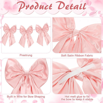 Suncalla 6 FT Pink Valentine's Day Bow Garland - Pre-Strung 10 Inch Bows for Weddings & Parties