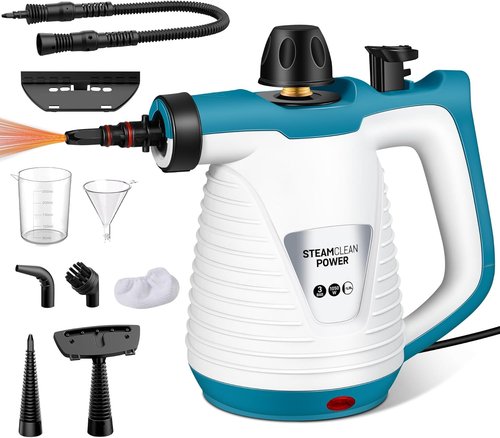 LanAqua Handheld Steam Cleaner with 9 Accessories, Pressurized Handheld Multi-Surface Natural Steam Cleaner for Home, Multi-Purpose Portable Steamer for Cleaning Floor, Upholstery, Grout and Car