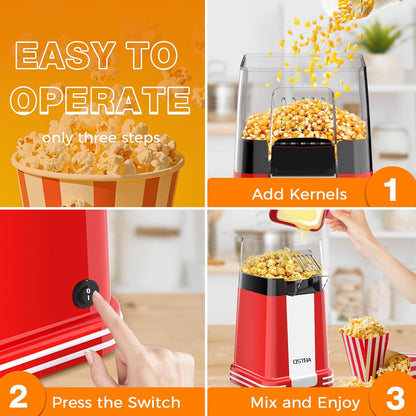OSTBA Popcorn Maker - 1200W Mini Retro Air Popper | 12 Cups Oil-Free Electric Popcorn Machine with Butter Tray