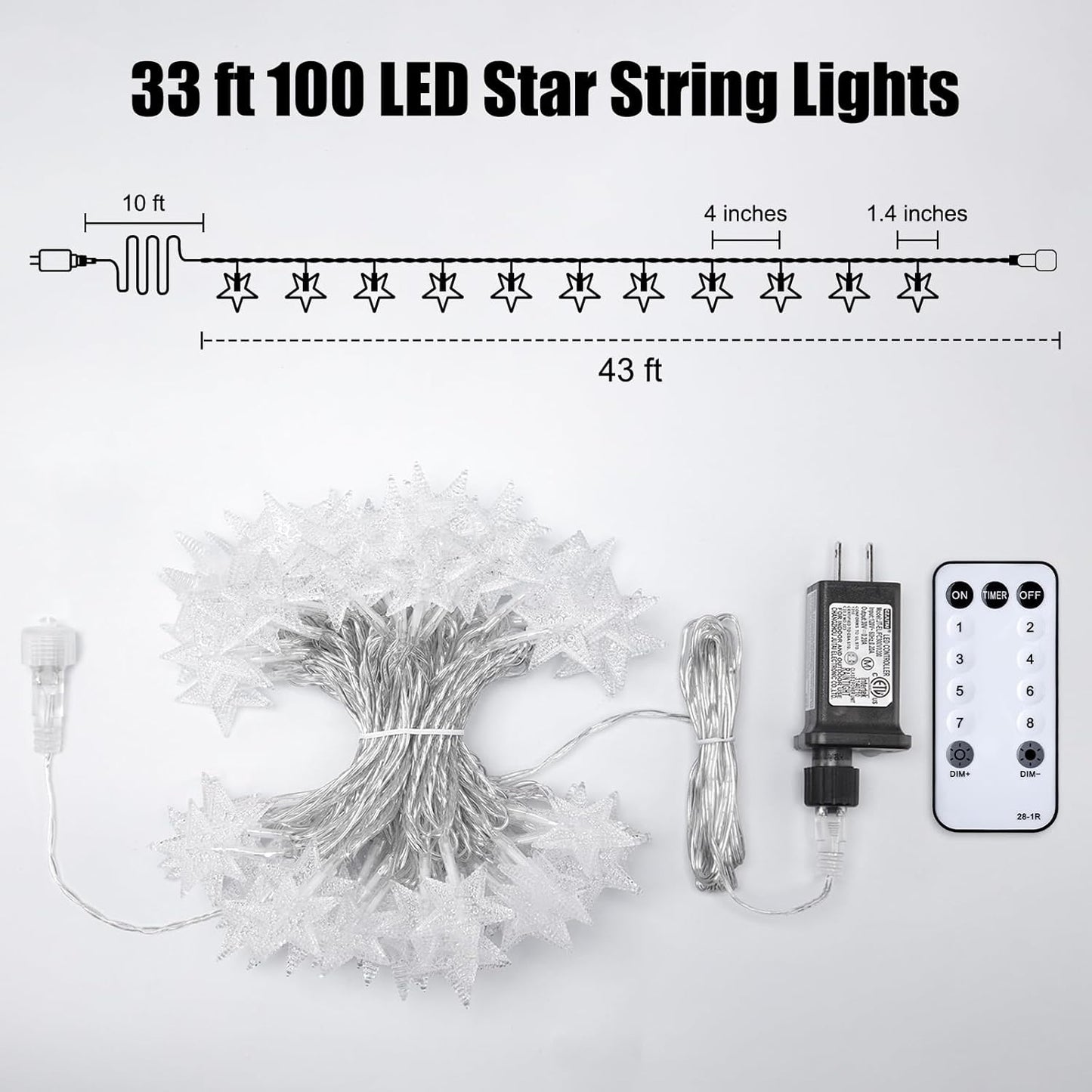 Star String Lights - 33 Ft 100 LED Waterproof Fairy Lights with Remote & Timer | Perfect for Bedroom, Patio & Parties