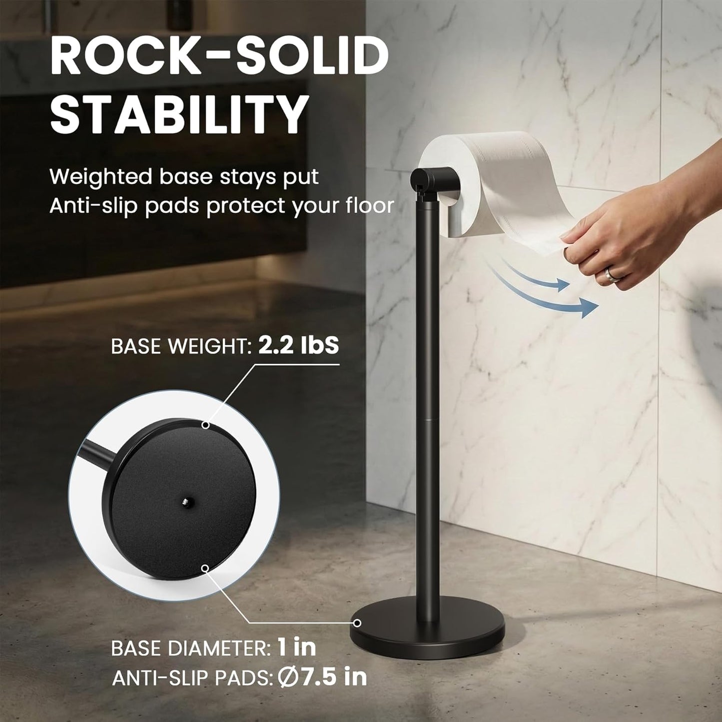 Cesun Toilet Paper Holder - Free Standing Black Stainless Steel Design with Heavy Weighted Base | Non-Slip