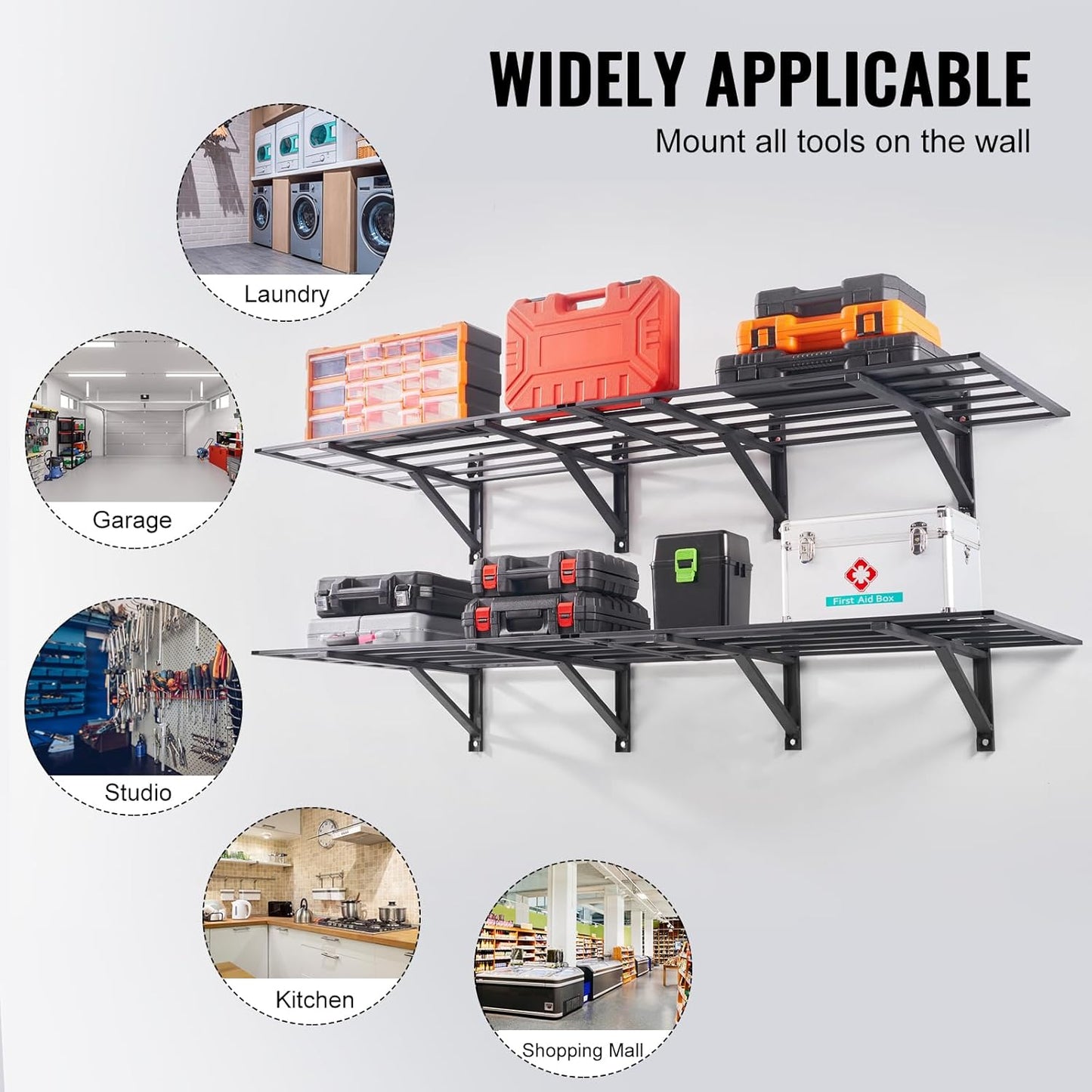 VEVOR Heavy-Duty Garage Shelving | Wall-Mounted Storage Rack | 2 x 6 Ft | 1600 Lbs Capacity | 2 Pack