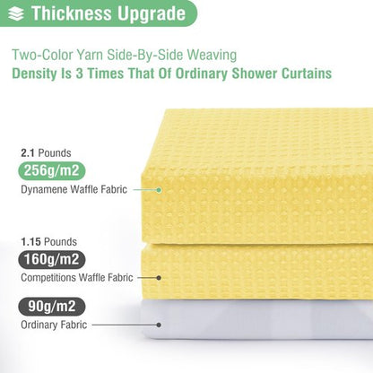 Dynamene Extra Long Shower Curtain - 84 Inch Long Waffle Weave Heavy Duty Fabric Bathroom Shower Curtain, Neutral Weighted Hotel Thick Bath Curtain Set with 12 Plastic Hooks,72x84, Yellow