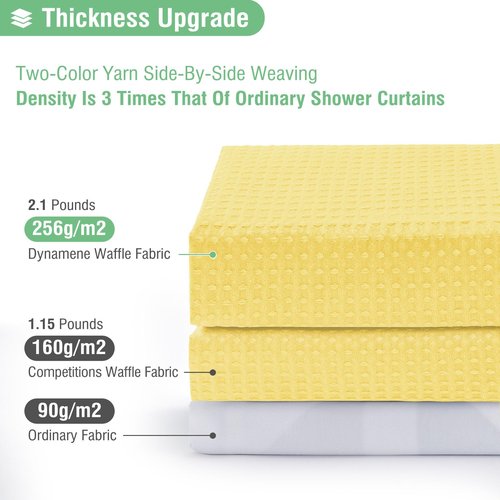 Dynamene Long Fabric Shower Curtain - 78 inch Long Waffle Weave Weighted Cloth Shower Curtains for Bathroom, Neutral Heavy Duty Hotel Spa Luxury Bath Curtain Set with 12 Hooks, 72x78, Yellow