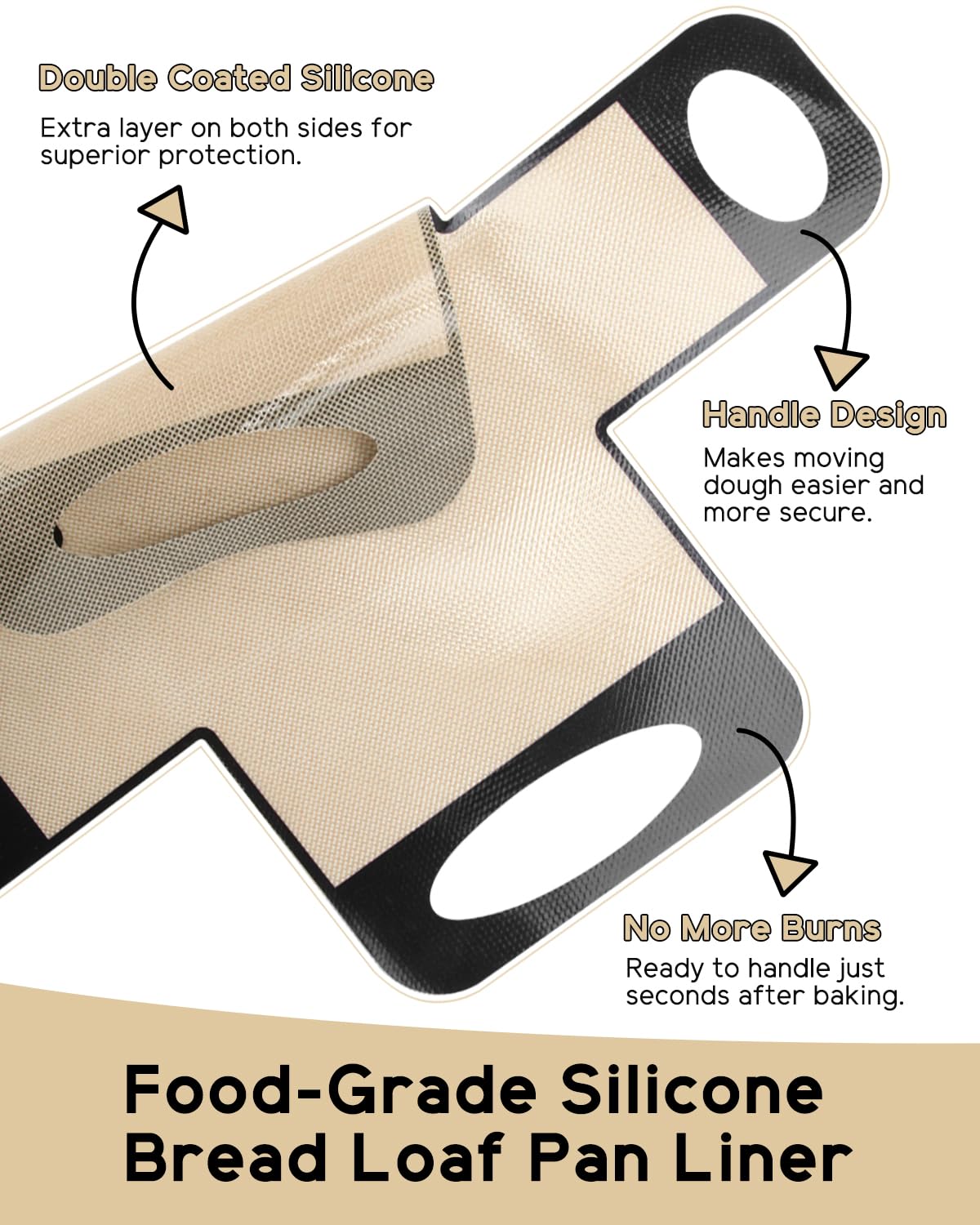 Reusable Silicone Bread Loaf Pan Liner, Food-Grade Silicone Bread Sling, Loaf Pan Lifters - Non-Stick & Easy Clean Dough Transfer Tool with 4 Handles - Best Fits 9x5" or 1.5lb Loaf Pans - Pack of 2