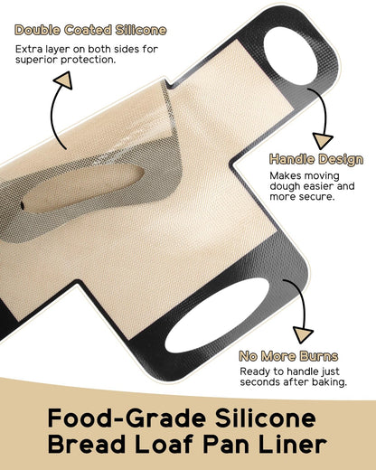 Reusable Silicone Bread Loaf Pan Liner, Food-Grade Silicone Bread Sling, Loaf Pan Lifters - Non-Stick & Easy Clean Dough Transfer Tool with 4 Handles - Best Fits 9x5" or 1.5lb Loaf Pans - Pack of 2