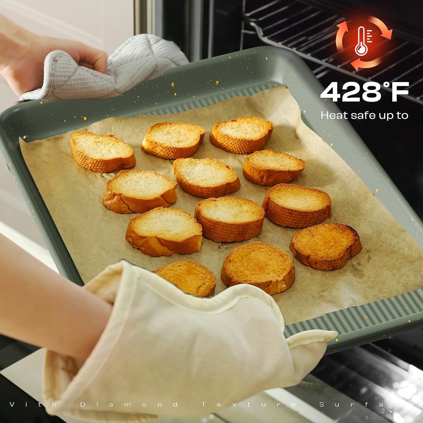 Skiennix 8-Piece Nonstick Bakeware Set - Stackable Oven Pans with Cooling Rack & Ceramic Coating | Green