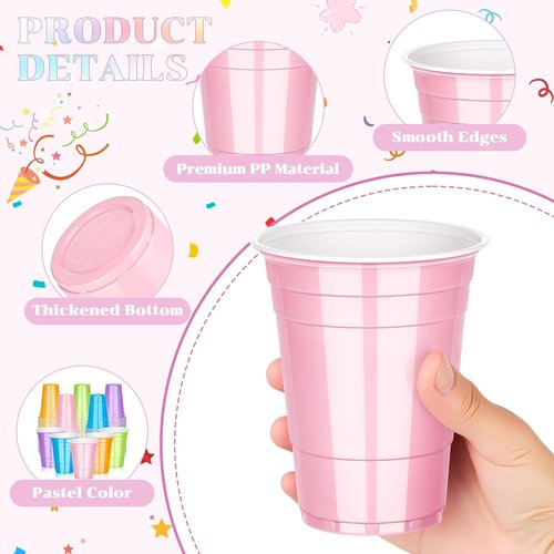 KesaPlan 100 Pack 16 OZ Pastel Rainbow Plastic Cups - Colorful Disposable Drinking Cups for Parties & Events