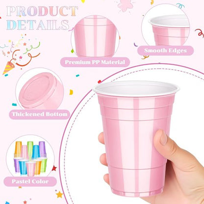 KesaPlan 100 Pack 16 OZ Pastel Rainbow Plastic Cups - Colorful Disposable Drinking Cups for Parties & Events