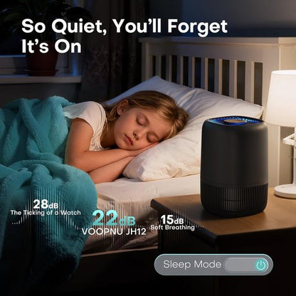 Air Purifier - High Efficiency Filter for Up to 1076 Ft² | Compact & Quiet Design for Pets, Pollen & Smoke - Black
