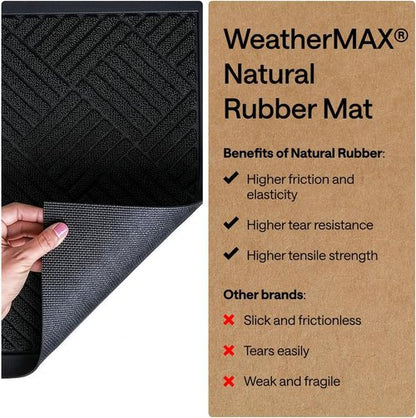 GORILLA GRIP Waterproof All-Season Doormat - Natural Rubber, Stain & Fade Resistant | 29x17, Black Diamond