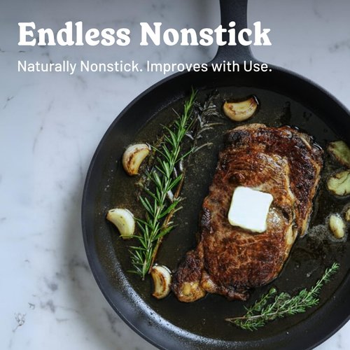 Flambo Skillet #10 - Non-Stick 10 Inch Pre-Seasoned Cast Iron Frying Pan | Versatile for Grilling, Frying, Baking