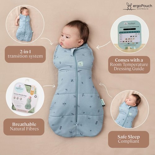 ergoPouch Cocoon Swaddle Sack 0.2 TOG - Soft Baby Sleep Sack for Calm Sleep, 3-6 Months, Blush Leaf