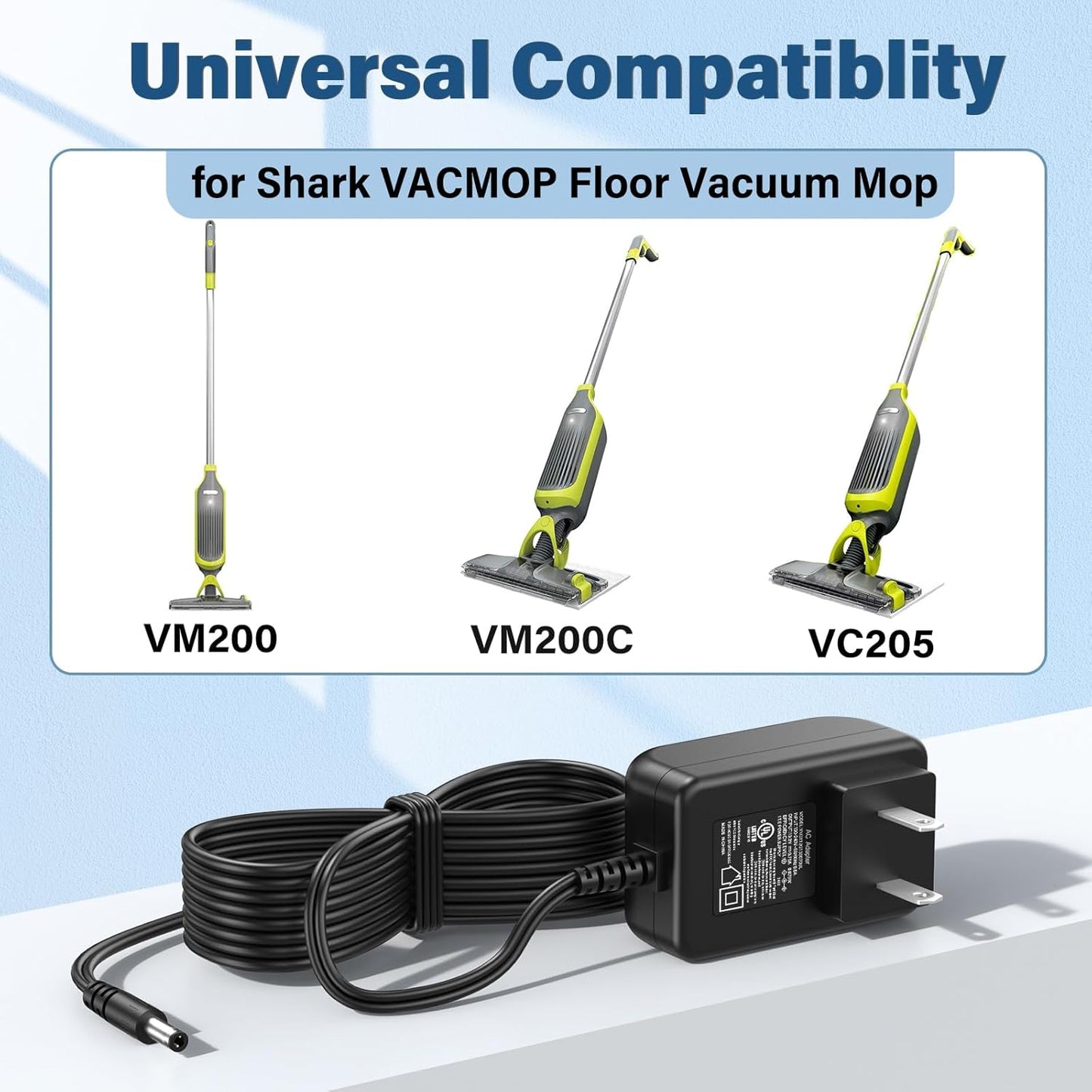 Shark Vacuum Mop Charger - AC Power Adapter for VM200, VM200C, VC200 | 10.8V Li-ion Battery Compatibility