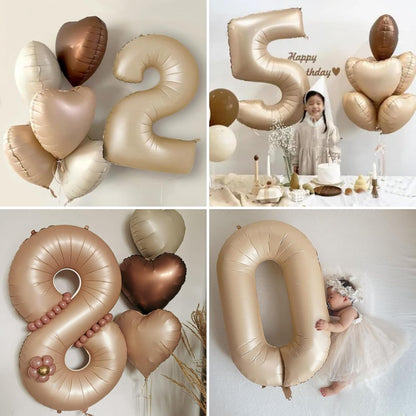Biapian 40-Inch Light Brown Number 1 Balloon - Caramel & Cream Foil Heart for 1st Birthday Decor