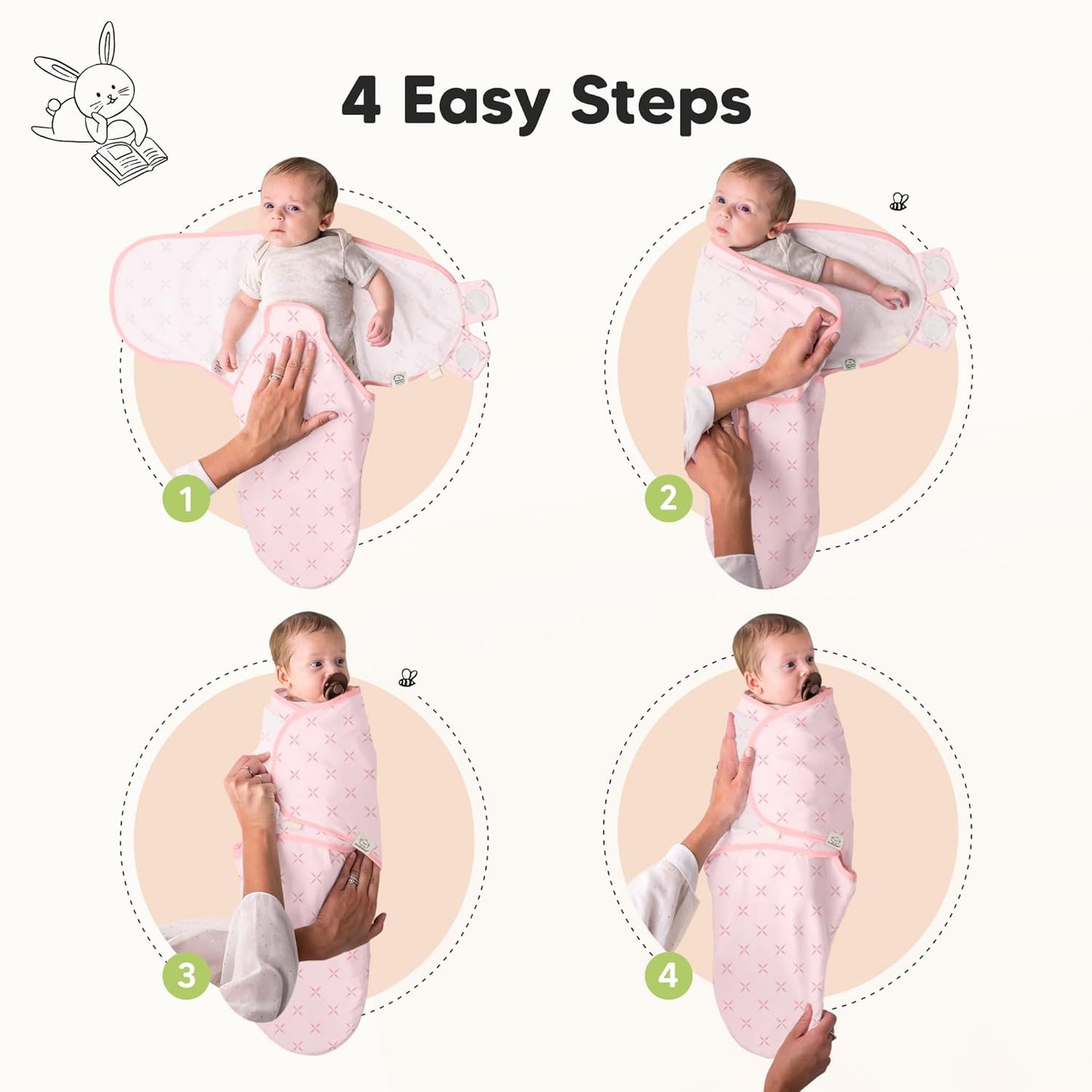 Skiennix Organic Baby Swaddle Sleep Sacks - Soft & Snug for Newborns 3-6 Months | Blossom, Large