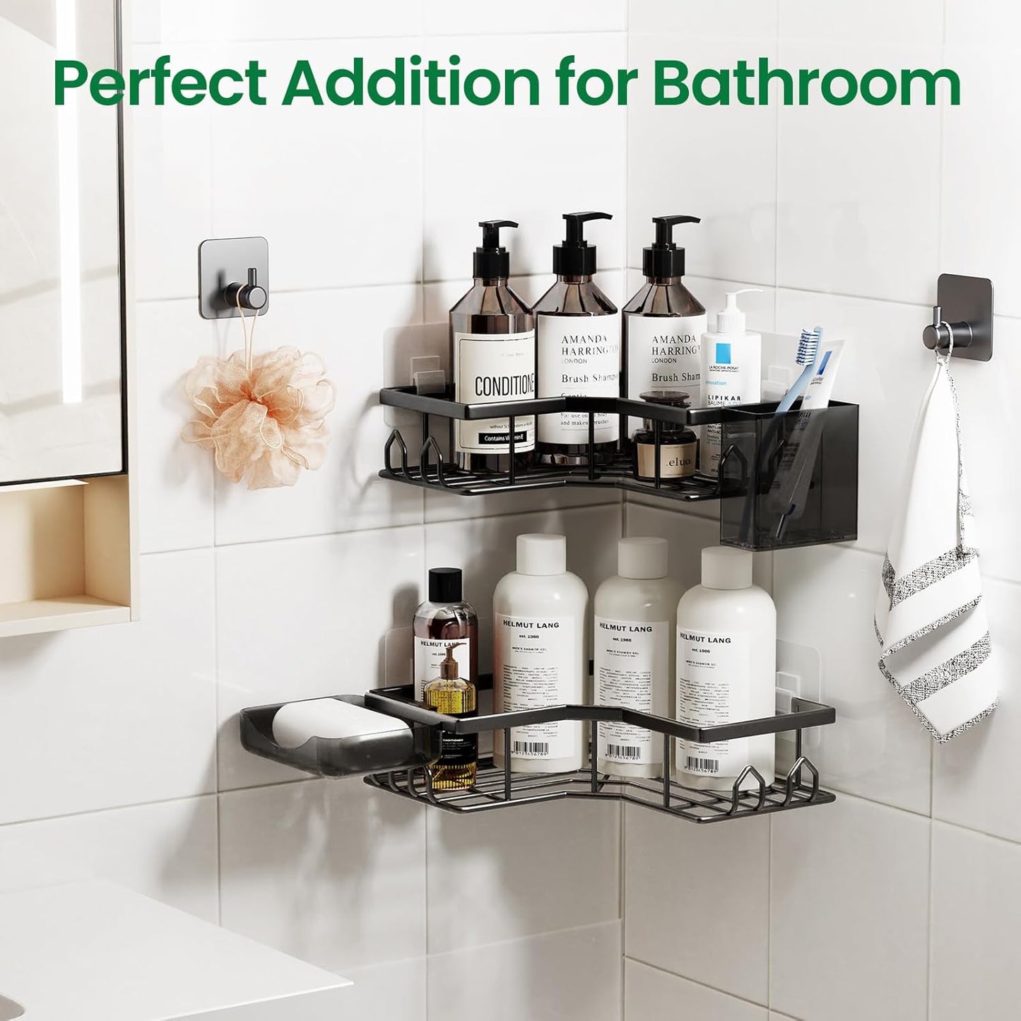 Skiennix Adhesive Shower Caddy - 4 Pack Corner Bath Organizer | Rustproof Stainless Steel, No Drilling