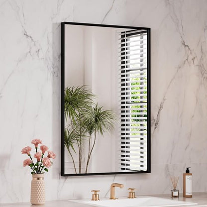 LOAAO Black Bathroom Mirror - 24" X 36" Rectangle Vanity Mirror | Modern Design, Easy to Install, Versatile Hanging