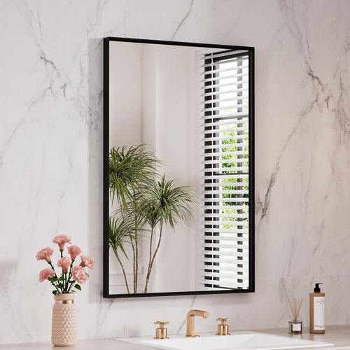 LOAAO Black Bathroom Mirror - 24" X 36" Rectangle Vanity Mirror | Modern Design, Easy to Install, Versatile Hanging
