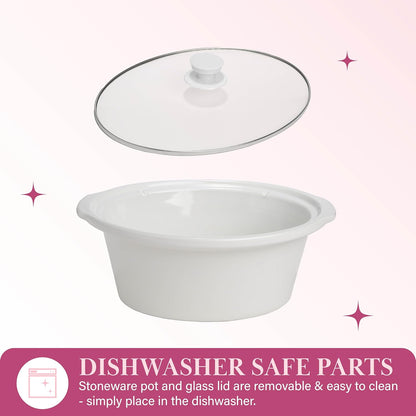 Paris Hilton 6-Quart Manual Slow Cooker - Three Settings, Nonstick Stoneware Insert, Family Size, White