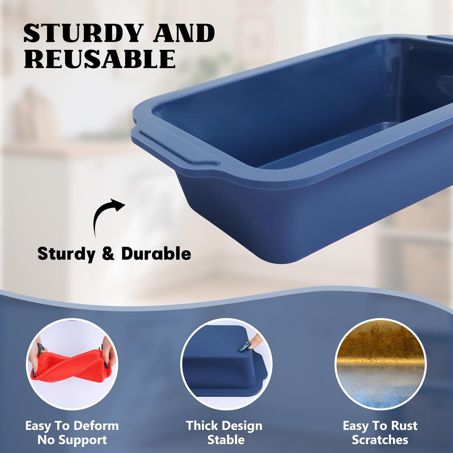Skiennix Silicone Bread Pan - Nonstick 9.5 x 5 Inch Loaf Pan with Metal Frame for Baking Bread