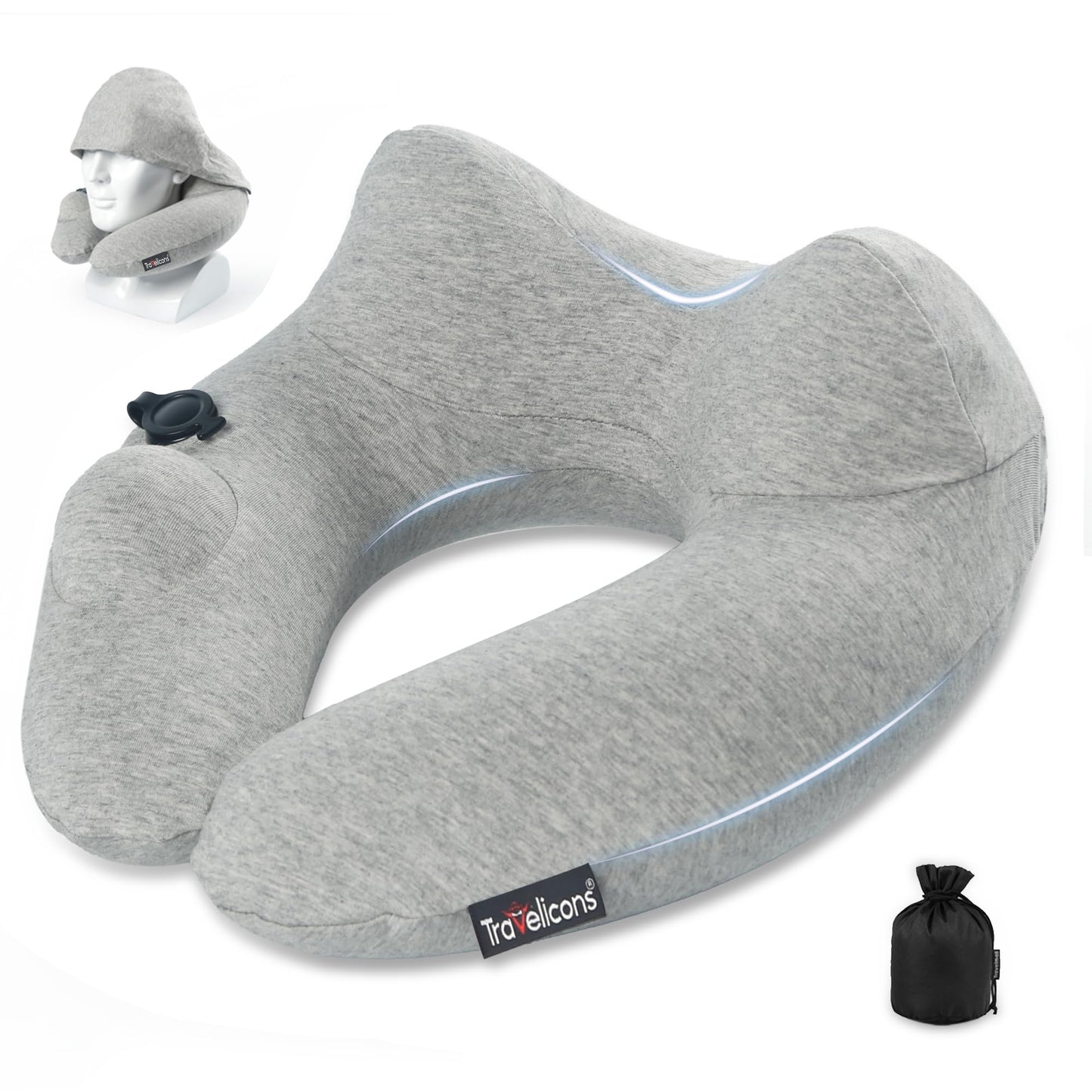 Travel pillow for airplane with Hood, inflatable neck air pillow for car,travel accessoires nap rest sleep business trip flight