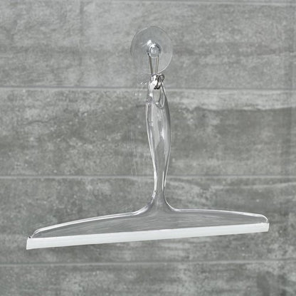 iDesign Plastic Bath Squeegee for Glass with Suction Hook Holder – 12", Clear