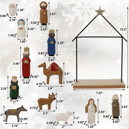 Juegoal Christmas Nativity Sets, Set of 13 Mini Nativity Scene Resin Figurines, Xmas Holy Family Table Ornaments Religious Holiday Party Supplies Collection Gifts Mantle Shelf Centerpieces Decorations