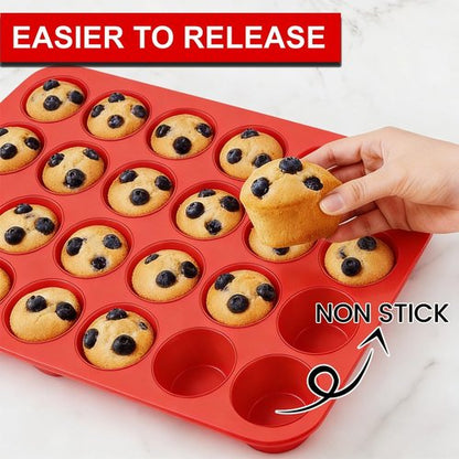 CAKETIME Silicone Mini Muffin Pan - 3 Pack of 24 Nonstick Cups for Baking Muffins & Cupcakes
