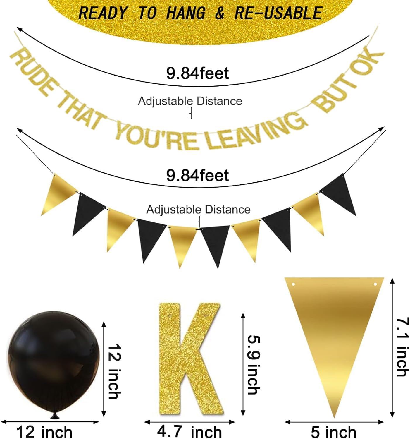Rude That You're Leaving But OK Banner Going Away Party Decorations Funny Farewell Party Decorations Set with Black and Gold Glitter Perfect for Office Coworker Goodbye Party Decorations…