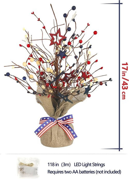 Fourth of July Decorations - 17-Inch Lighted Patriotic Tree | Red, White, and Blue Home Decor